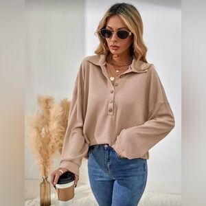 Casual Beige Button-Up Sweater